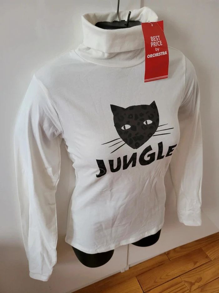Neuf Tee shirt col roulé 14 ans 34 chat tigre leopard - photo numéro 10