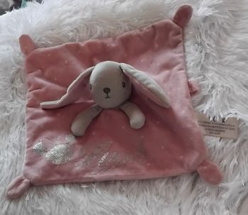 Doudou lapin gris carré plat rose à pois - mini Lyah - Simba