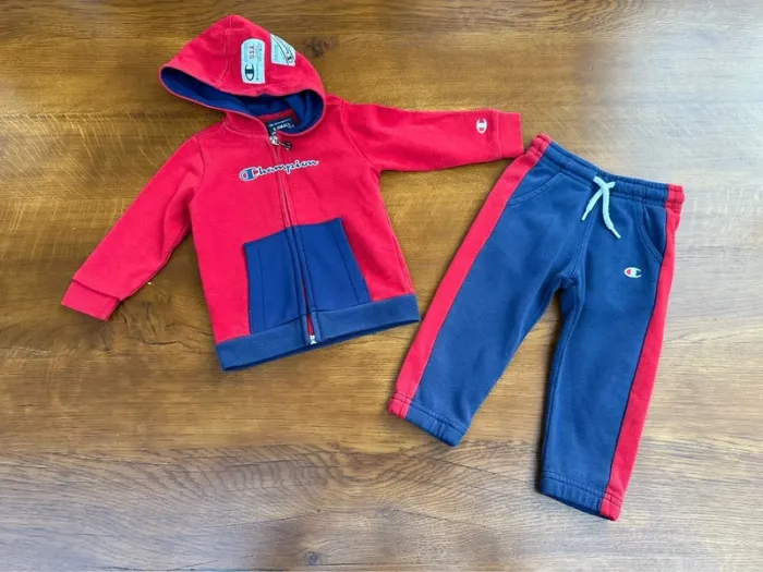 Ensemble jogging + veste Champion 9 mois bleu et rouge