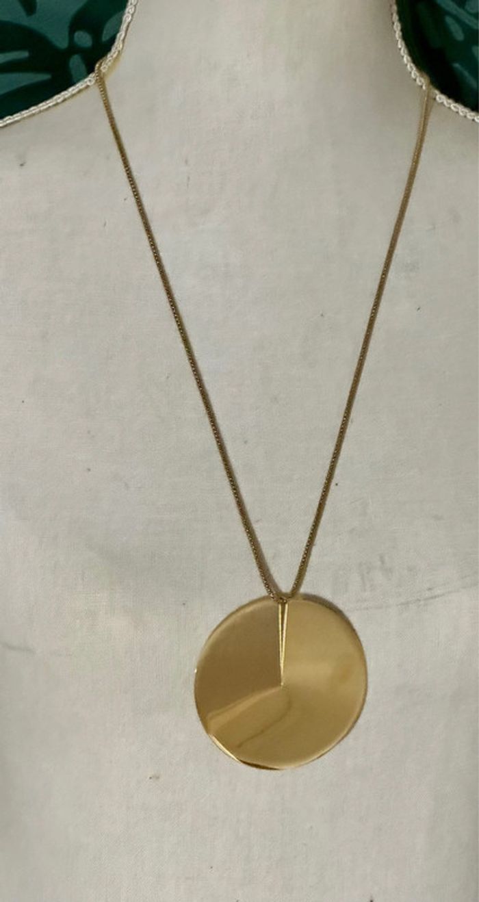 Collier sautoir réglable médaille xxl décalée acier inoxydable or neuf