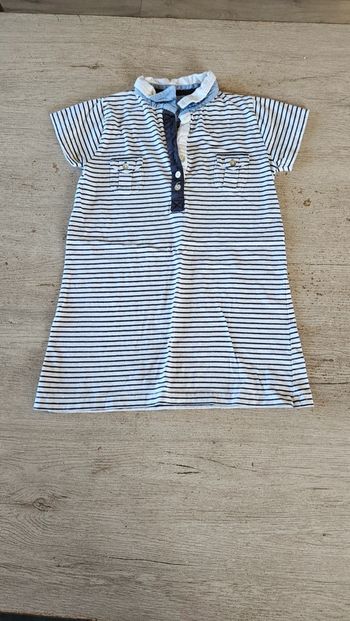 Robe courte classique à manches courtes, blanche lignée bleu, Buissonnière, 6 ans