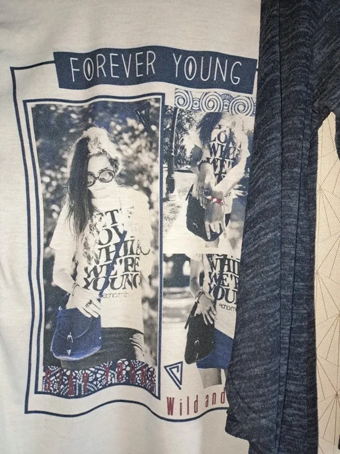 Tunique gilet 2 en 1 fille 14 ans bleu moucheté blanc tbe - photo numéro 6