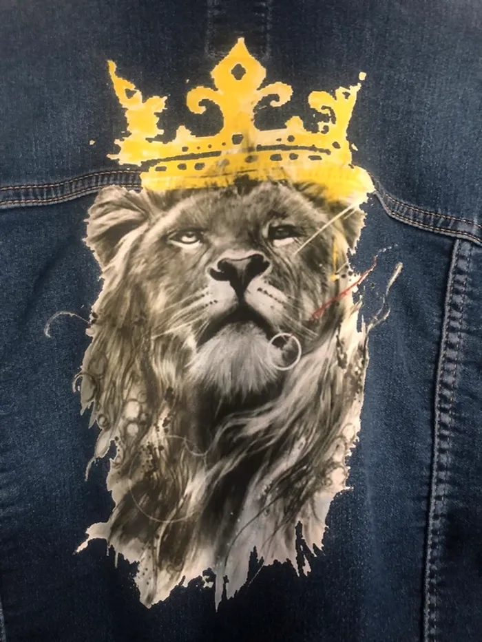 Veste jean personnalisée peu portée décor dos. Mixte