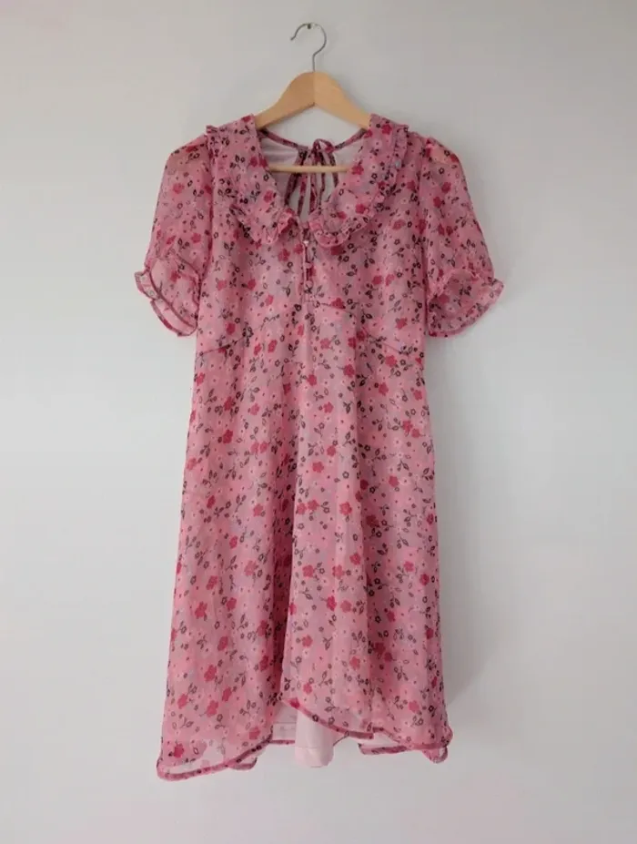 Robe d'été courte vintage rétro champêtre romantique rose fleuri taille 36 - photo numéro 6