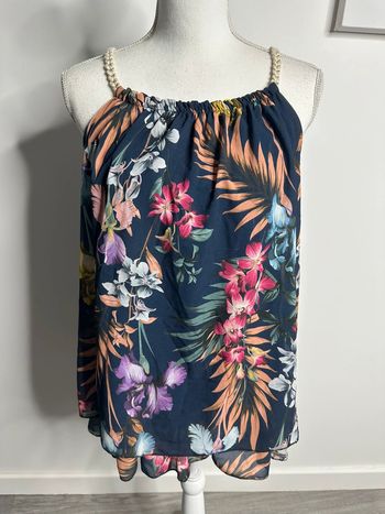 Débardeur fluide tropical bleu marine et multicolore T38 M