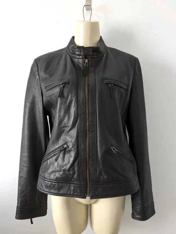 Veste zippée marron en cuir véritable - Saint Hilaire - taille 42