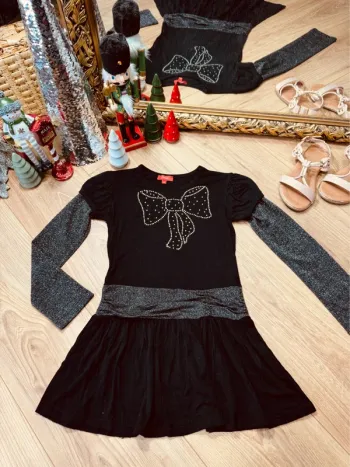 Taille 8 ans tunique manches longues fête fille Tissaia noire argenté * noeud * 🎄