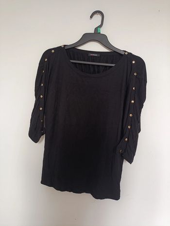 T-shirt noir manches boutons Morgan