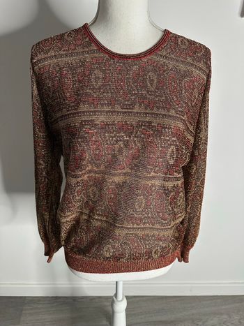 Pull fin transparent rouge et doré pailleté Vintage T38 M
