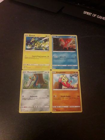 Élektek + Écrapince + Monorpale + Kungfouine  lot de 4 cartes Pokémon neuves