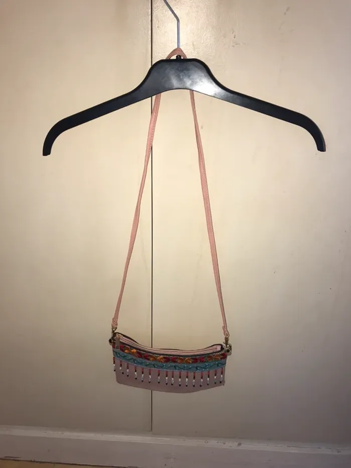 Sacoche pochette rose à bandoulière à perles multicolore - photo numéro 6