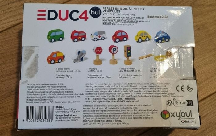 Jeu d enfilage, perle à enfiler  en bois voiture, oxybul - photo numéro 2