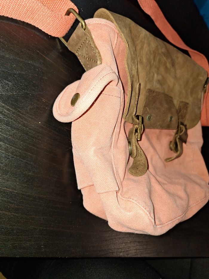 Sac bandoulière orange et cuir - photo numéro 2