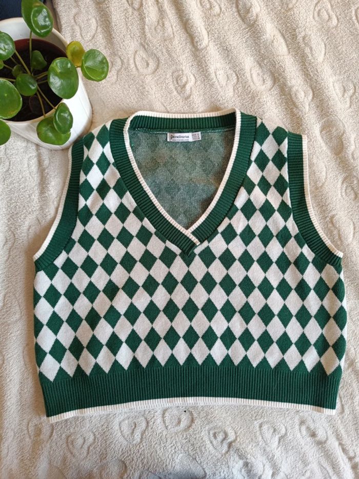 Pull sans manches damier