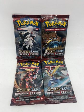 Lot de 4 boosters ARTSET paquets Pokémon Invasion Carmin soleil et Lune SL4 de 2017 Neuf