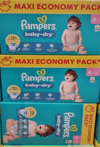 Couches pampers T4, baby-dry, 3 cartons de 108 couches, 9-14kg