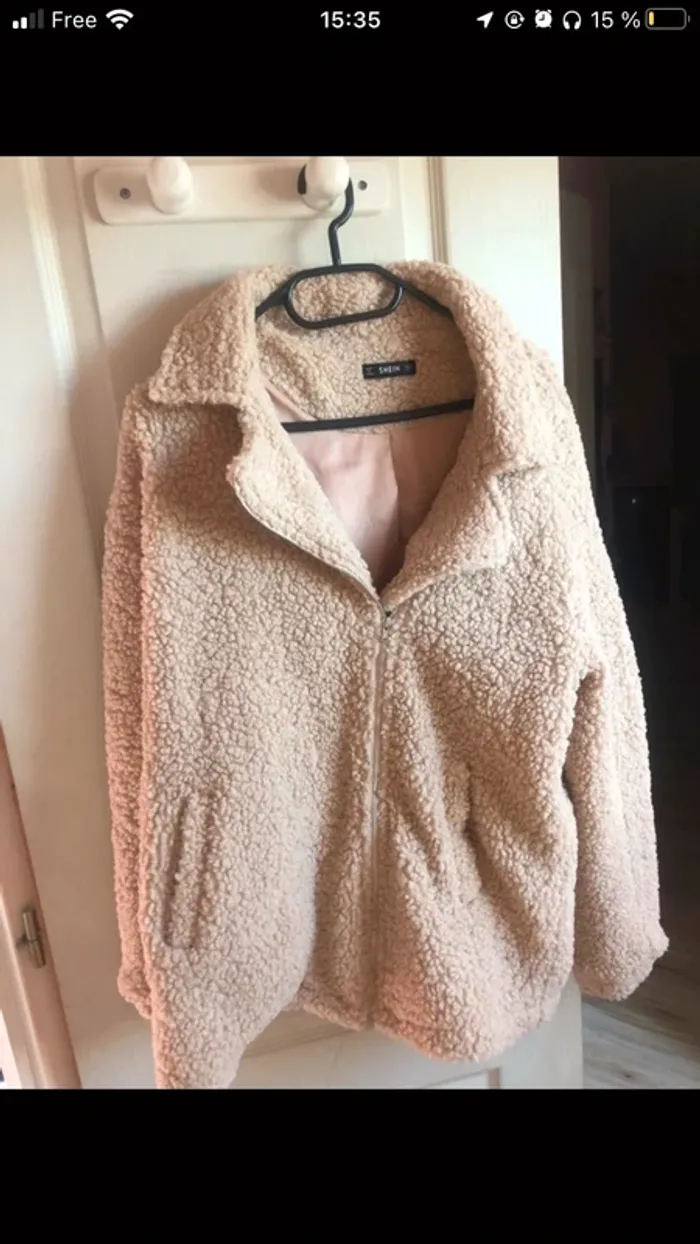 manteau en tissu duvuteux shein teddy beige crème - photo numéro 3