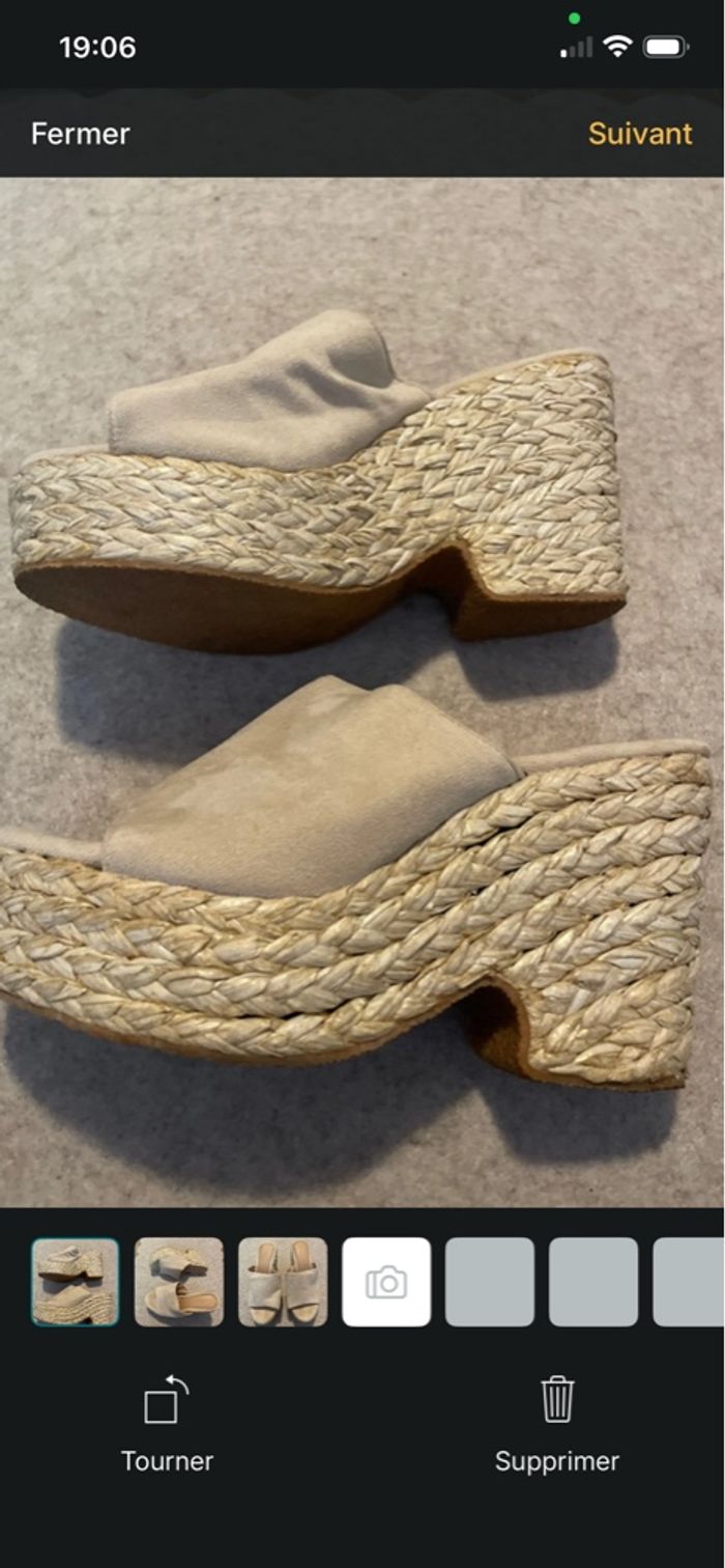 Mules compensées beige, taille 39, talons 10 cm