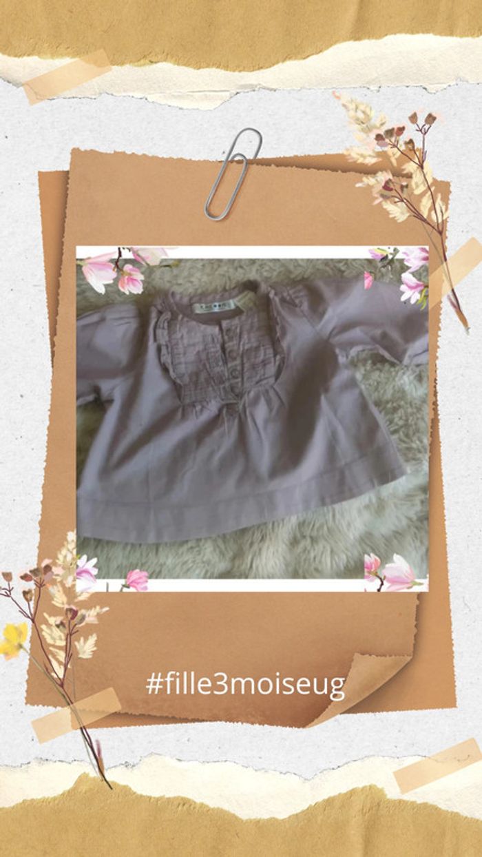 Blouse ou tunique,fille unie 3 mois ou 60 cm -Cocoon La Redoute-2 vêtements achetés le 3ème offert