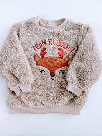 Pull sweat-shirt mouton renne beige tex 18 mois 81 cm neuf