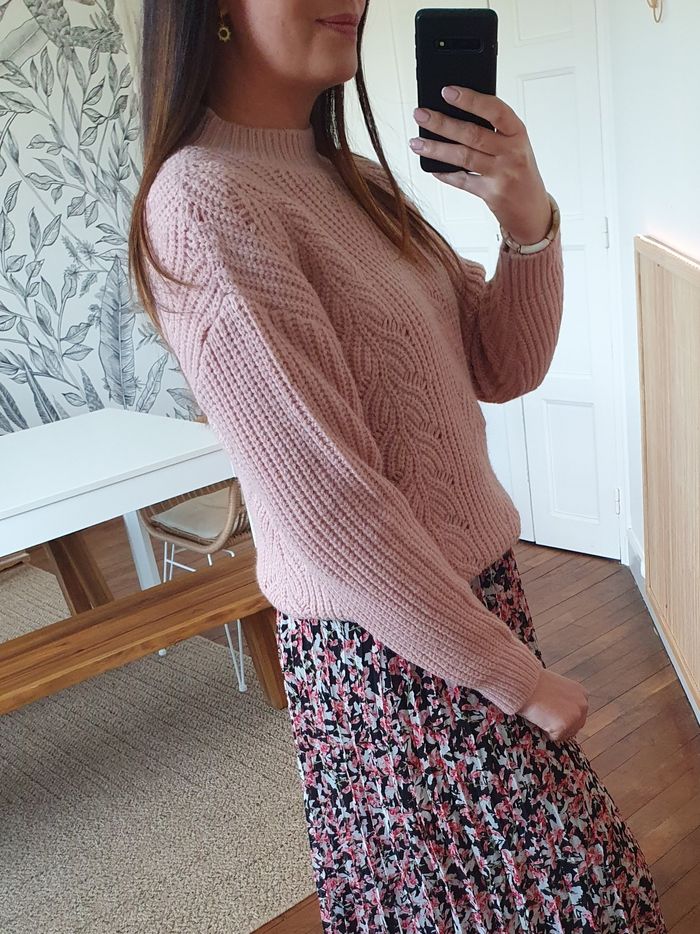 Pull ajouré Toronto rose poudré Taille L - photo numéro 4