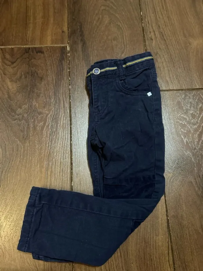 Pantalon garcon en coton et empiècements velours bleu marine sergent major 3 ans
