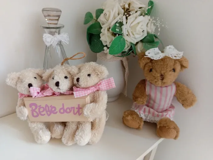 Lot déco oursons shabby pour chambre bébé fille - photo numéro 2