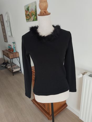 Pull noir raz du cou manches longues toutes saisons femme '' FM Kemef''