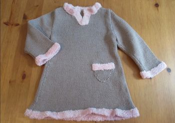 Robe en laine gris et rose- Handmade 2 ans