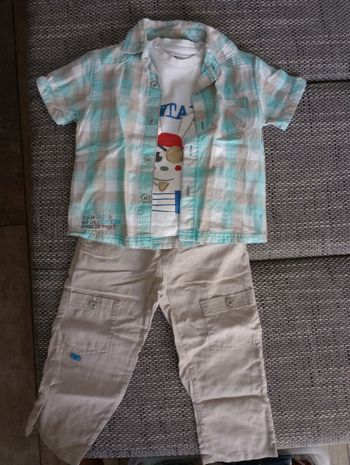 Ensemble pantalon tee shirt chemise 24 mois lin et coton