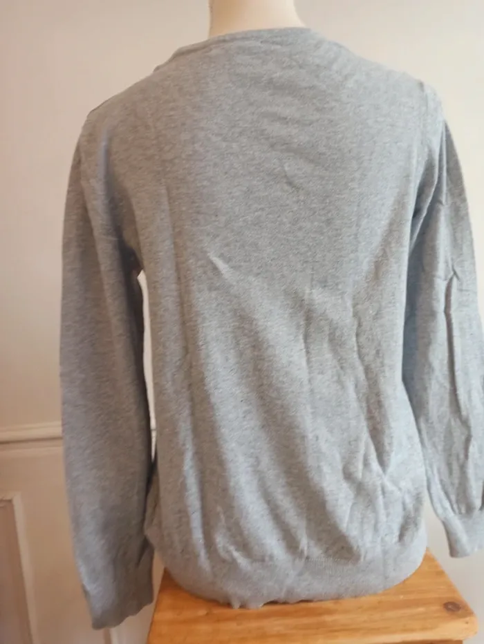 Pull V gris clair uni T M /L - photo numéro 2