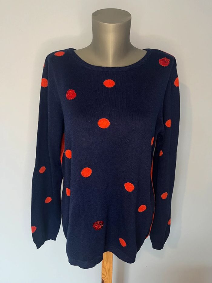 Pull Bleu à Pois Rouges Julie Guerlande – Taille XL 💙🔴