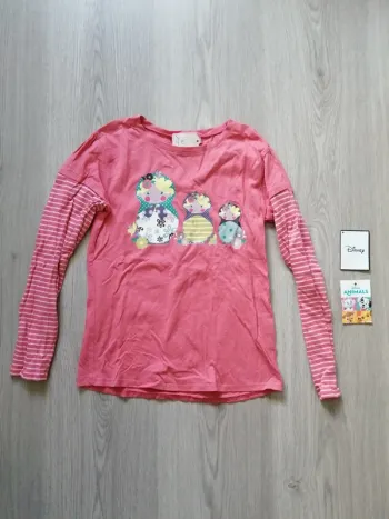 Tee-shirt manches longues rose rayées imprimé poupées russes / kiabi / (10ans)