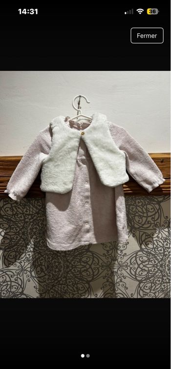 Ensemble rose en velour / gilet fourrure 