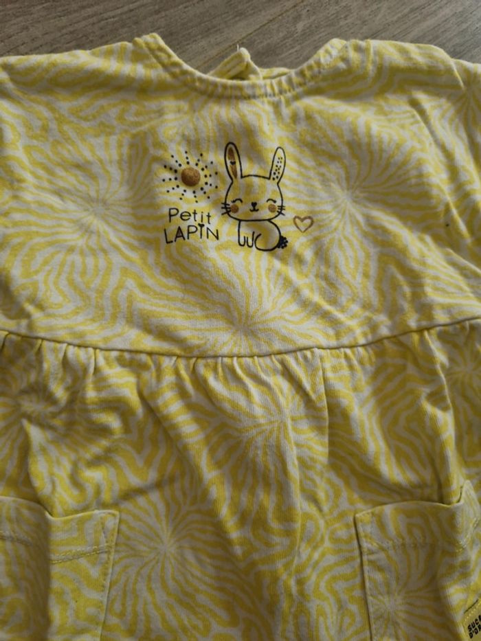 Ensemble bébé fille 3 pièces Tshirt short bandeau jaune blanc T3mois 100% coton TBE sucre d'orge - photo numéro 2
