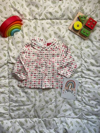 blouse manches longues blanc motifs rose et gris 12 mois obaibi