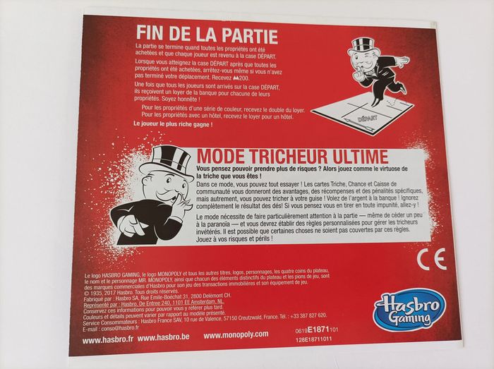 Notice de jeu pièce détachée Monopoly édition tricheurs Hasbro gaming #A28 - photo numéro 2