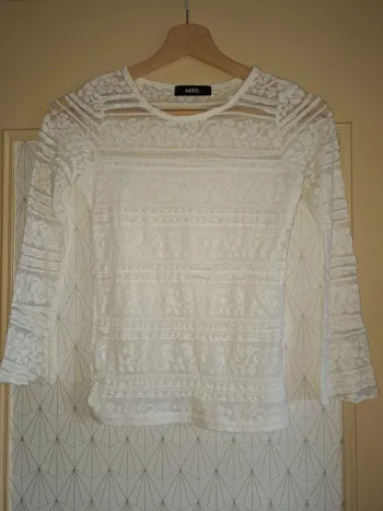 Haut femme blanc doublé dentelle mim tbe XS étiquette coupée