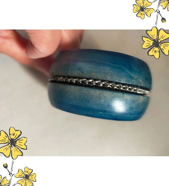 Bracelet large bleu avec chaîne torsadée – style ethnique chic - Collection : Brume Bleue - photo numéro 2