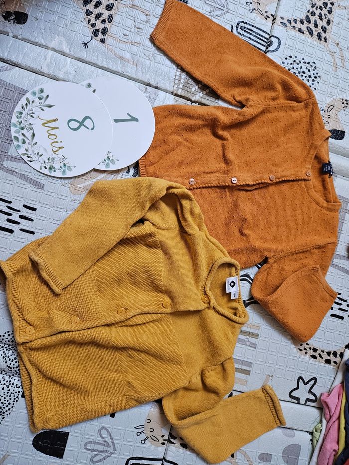 Lot 2 gilets moutarde 18 mois