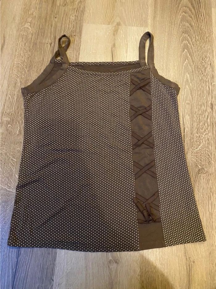 Petit débardeur, marron clair à pois avec son gilet - photo numéro 4