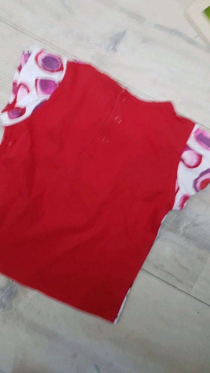 Tee-shirt manches courtes catimini 6 mois rouge rose fleurs éléphant - photo numéro 5