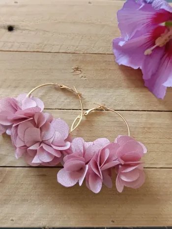 Boucles d'oreilles créoles fleurs rose