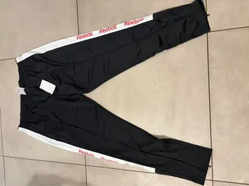 neuf xl Jogging Pantalon de Survêtement reebok Noir Blanc Logo Latéral Zippé