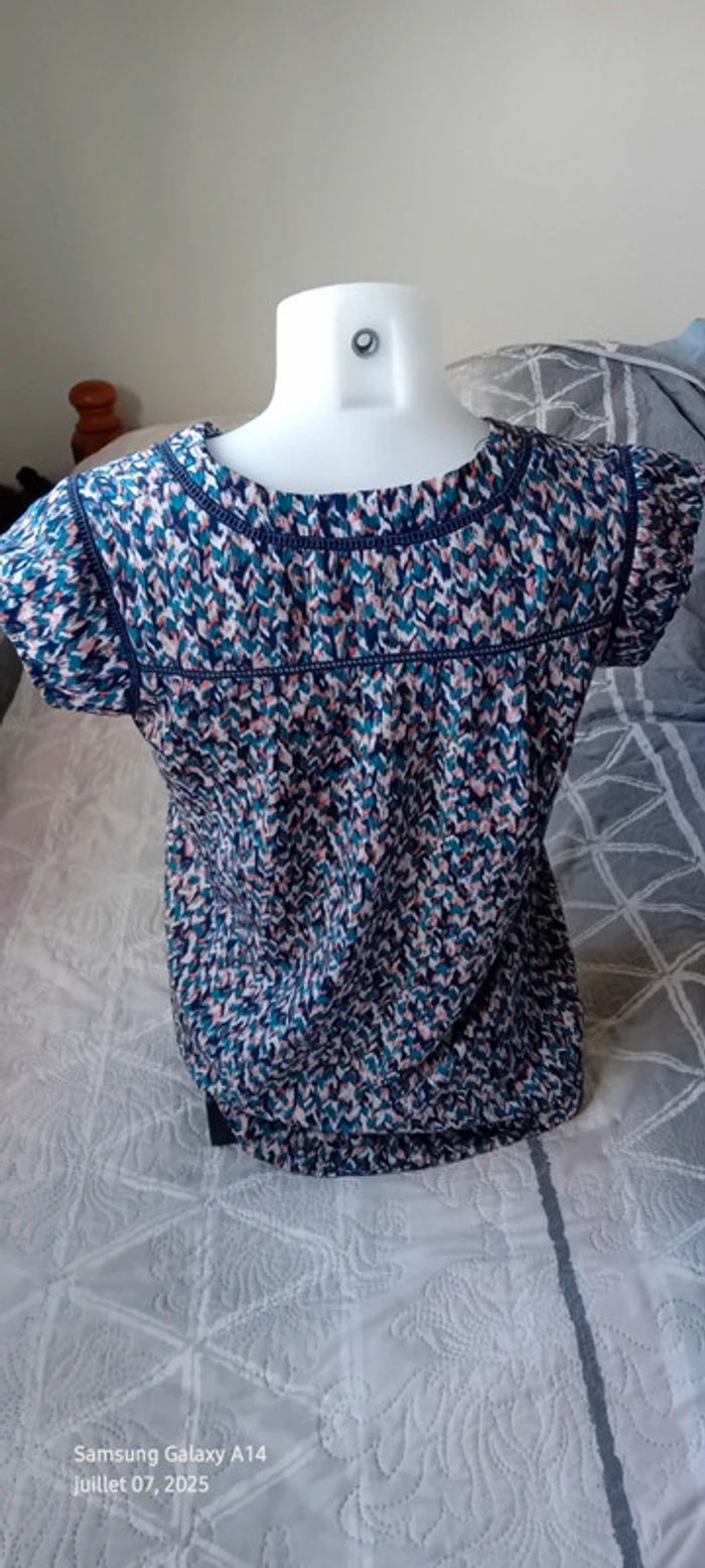 Blouse manches courtes col V imprimé coloré chevrons femme M rue des abesses - photo numéro 4