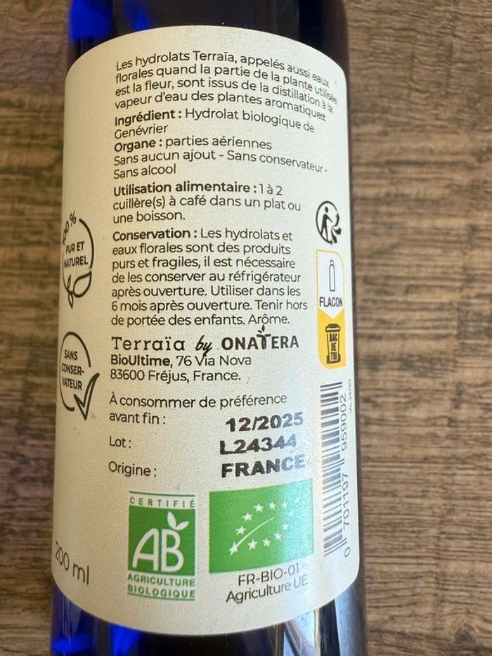 Terraïa hydrolat genévrier - photo numéro 3