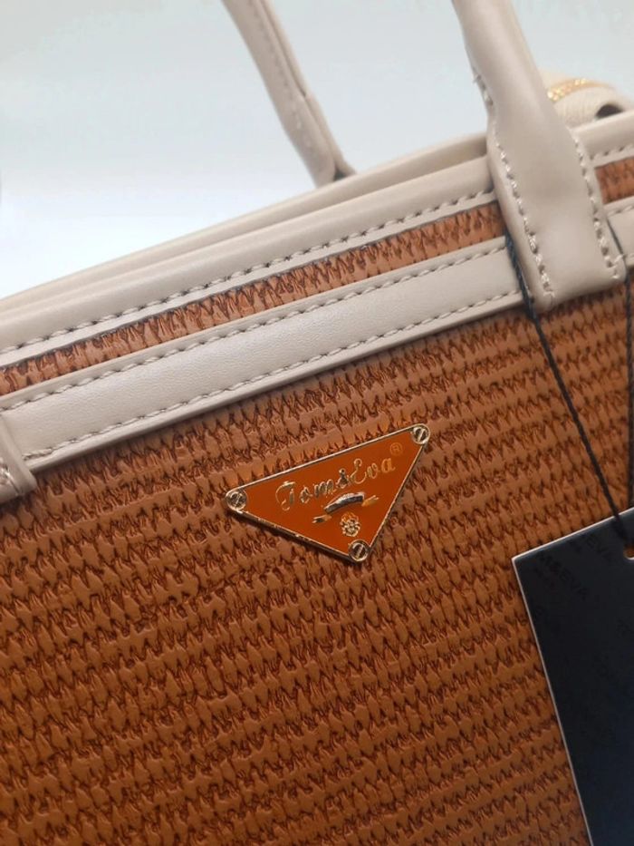 Sac à main Tom & Eva beige en similicuir et en tressé - photo numéro 5