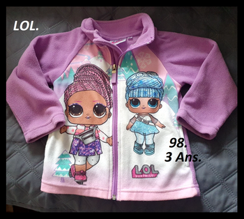 Veste polaire lilas, rose, LOL T: 98 - 3 ans