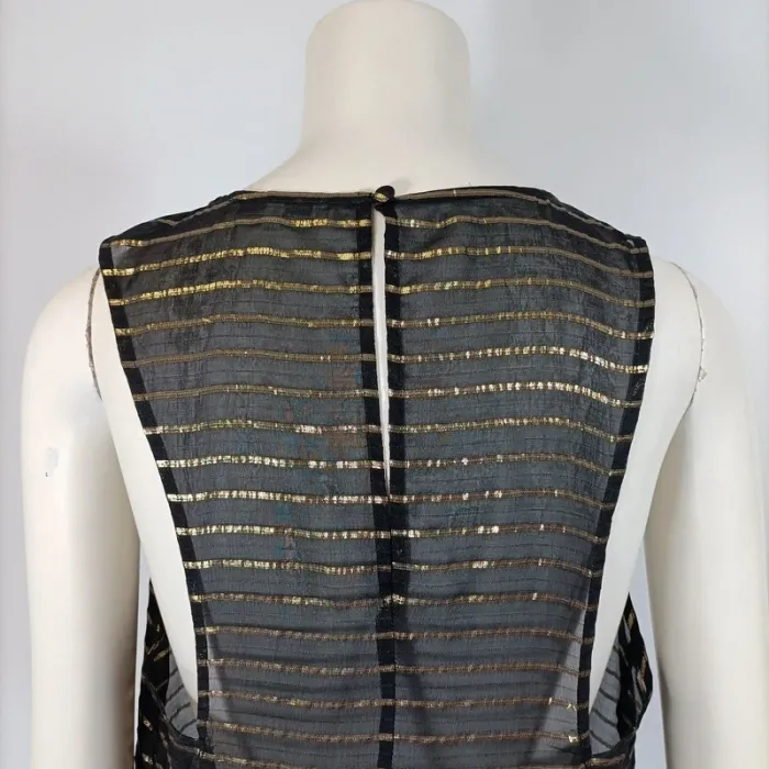 Top Transparent Noir et Dorée Sequin rayé or soie haut élégant fêtes, cérémonies taille 42-44 A208 - photo numéro 6