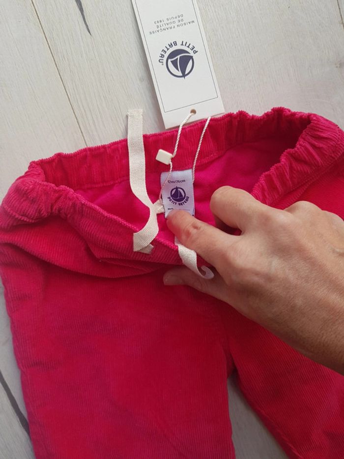 Pantalon velours côtelé chaud petit bateau rose 12mois neuf - photo numéro 4